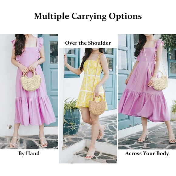 Women's Brown Straw Beach Woven Cross Body Shoulder Top Handle Satchel Handbag - Picture 7 of 7